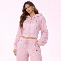 Sudadera con capucha corta para mujer, 100% algodón, felpa francesa, con pedrería, estilo oversize, streetwear, con logotipo personalizado bordado.