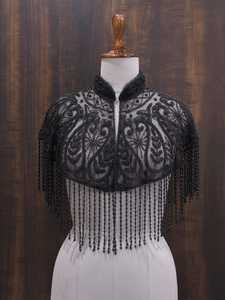 Cape châle à franges perlées en polyester noir par COTTON COUTURE - Élégant cache-épaules de mariage - Product Image 5