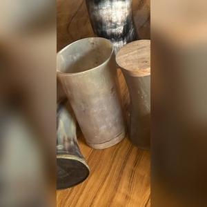 <b>Mini</b> Horn Cup Hand Made Buffalo Ox Horn worked Shot Glass Cup wood Base Norse Tradition Cup Medieval Tavern Cups <b>Mini</b> size New - Product Image 3
