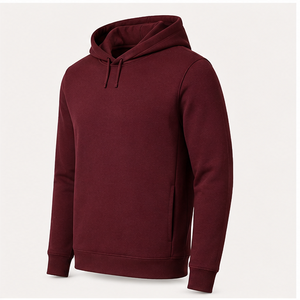Customize <b>Burgundy</b> <b>Mens</b> Slim Relaxed Pullover <b>Hoodie</b> Tonal Drawcord Side Pockets Dense Cotton Interlock Fleece MHOOD-0009 - Product Image 3