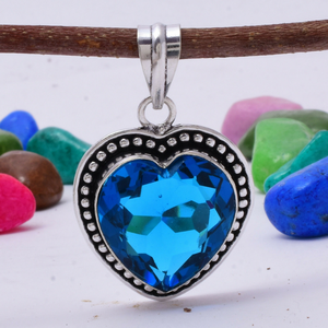 Colgante de Topacio Azul en Forma de Corazón, Plata de Ley 925, Gema de Topacio Azul, Regalo de Joyería para Aniversario, Cumpleaños, Boda, para Ella - Product Image 3