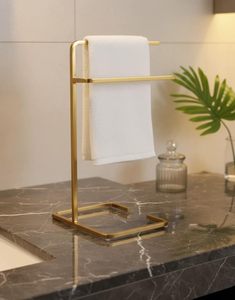 Towel Stand for Bathroom & Kitchen <b>Freestanding</b> Double <b>Bar</b> Hand Towel Holder Rust Resistant Metal Towel Rack - Product Image 2