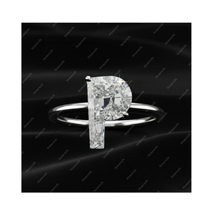 Anillo Solitario de Plata de Ley 925 con Letra Inicial P de Diamante Cultivado en Laboratorio con Certificación GIA IGI, DEF VVS VS, Oro Fino, Regalo para Ella - Product Image 1