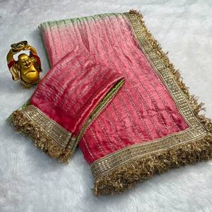 Designer Sugar Beads And Fancy Lace Border Work Space Silk <b>Saree</b> With Sugar Beads Work Space Silk Unstitched Blouse Piece - Product Image 6