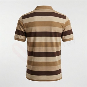 Polo à manches courtes rayé pour homme, logo brodé, tricot décontracté, coupe classique, design sur le devant - Product Image 2