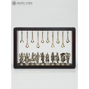 Escultura de latón con marco de madera de estilo tradicional de 12 pulgadas Dashavatara of Lord Vishnu para colgar en la pared para decoración del hogar y templos - Product Image 1