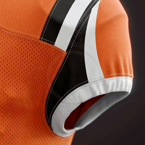 Ensemble d'uniformes de football américain pour hommes, orange et noir, manches courtes, col en V, jersey sublimé ajusté, pantalon respirant - Product Image 5