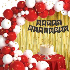 ชุดตกแต่งวันเกิดสีแดง |   ลูกโป่งสีแดงและสีขาว 45 ชิ้น และม่านฟอยล์สีทอง |   ของตกแต่งงานวันเกิดสำหรับเด็กและผู้ใหญ่ - Product Image 1