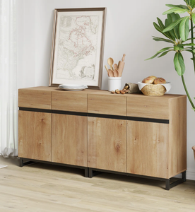 ตู้ไซด์บอร์ดไม้มะม่วงสไตล์โมเดิร์นวินเทจอินดัสเทรียล พร้อมบานประตูเหล็กสองบาน สำหรับใช้ในห้องครัวหรือห้องรับประทานอาหารที่บ้าน - Product Image 4