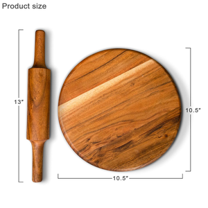 Rouleau à pâtisserie et planches à rouler en bois d'acacia, artisanat de sculpture sur bois, forme ronde, Chakla Belan, pour accessoires de cuisine - Product Image 5