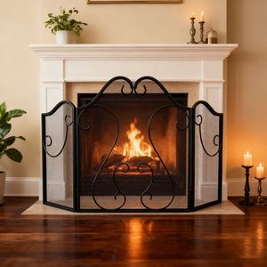 ฉากกั้นเตาผิงแบบม้วน 3 แผง สำหรับตกแต่ง ป้องกันประกายไฟ พับเก็บได้ เป็นส่วนหนึ่งของอุปกรณ์เตาผิง - Product Image 1