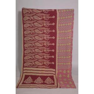 Vintage <b>Indian</b> Kantha Quilt Floral Printed Handmade Cotton <b>Throw</b> Eco Friendly Boho Reversible Bedspread Decor - Product Image 2