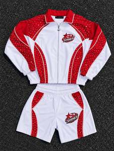 custom <b>embroidery</b> two-piece zip cargo shorts and short sleeve jacket <b>sets</b> printed polyester nylon windbreak tracksuit for men - Product Image 5