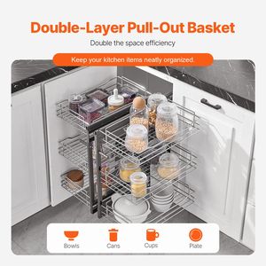 Organizzatore per Armadio da Cucina a 3 Livelli e 6 Ripiani, Apertura 15'' L, Organizzatore Estraibile per Angolo Cieco, Cestelli Portaoggetti in Acciaio al Carbonio Cromato - Product Image 3