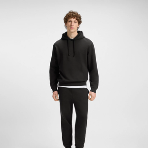 Sweat-shirt à capuche noir pour homme, manches longues, couleur unie, décontracté, avec poches latérales, coupe classique, poids moyen, 100% coton, automne - Product Image 1