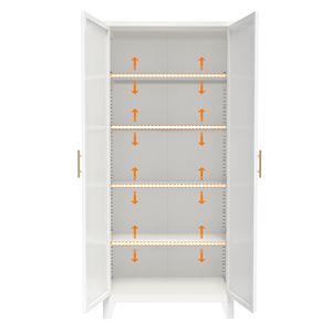 Armoire de salon avec 2 portes élégantes, armoire de rangement en métal de 71 pieds avec étagères réglables, blanche - Product Image 4