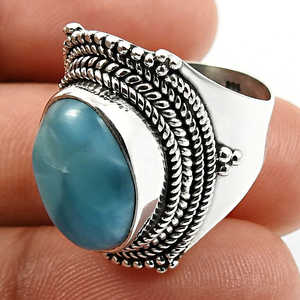 Larimar Gemstone Ring Bohemian Jewelry Crafted From <b>Solid</b> 925 Sterling <b>Silver</b> Vintage Design <b>Solid</b> <b>Silver</b> Ring At Lowest Price - Product Image 2