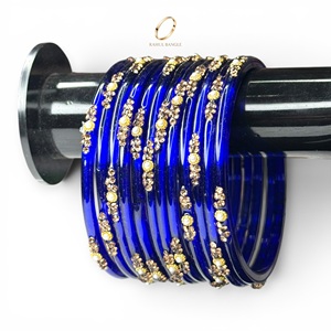 Bracelets en verre goutte de pluie cachemiri bleus tendance, bijoux indiens les plus vendus, plaqués or, cristaux, pour mariage et occasions festives, vente en gros - Product Image 1