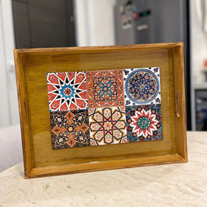 Plateau en bois imprimé style nautique, décoration côtière, plateau imprimé en bois pour intérieurs de maisons de plage, plateau de service en gros - Product Image 1