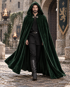 Capa con Capucha de Terciopelo Verde Oscuro para Hombre, Estilo Medieval Renacentista, Disfraz de Capa Larga para TV, Cine, Fantasía, LARP, Ropa para Adultos - Product Image 1