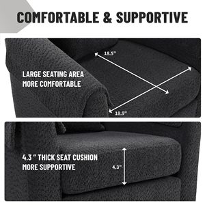 Fauteuil d'appoint moderne en chenille avec repose-pieds, fauteuil pivotant pour salon, coussin de dossier amovible, 2 housses d'accoudoirs - Product Image 4