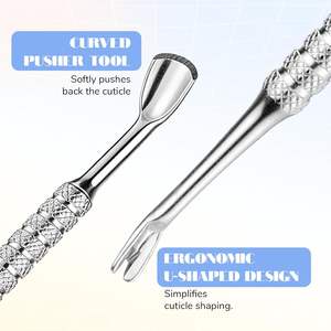 เครื่องมือดันหนังกำพร้ารูปตัววี 2-in-1 ทำจากสแตนเลส ทนทาน ใช้ซ้ำได้ สำหรับมืออาชีพ กำจัดหนังกำพร้า ดูแลเล็บ - Product Image 4