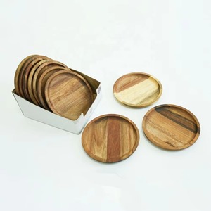 New Arrival Round Wood Coasters Set Modern Reusable <b>Mats</b> & Pads Natural Finish - Product Image 1