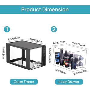 4 Pack Black Acrylic <b>Storage</b> <b>Drawers</b> Large Stackable Undersink Organizers for Bathroom Closet Easy Assembly <b>Plastic</b> B - Product Image 2