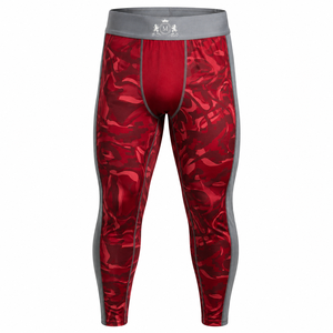 Men's Short Sleeve Rash Guard Red Gray Sublimation Print Quick Dry Sport Top Front Logo Compression Shirt - Product Image 2