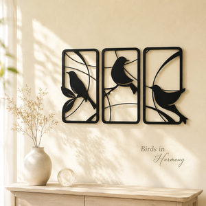 Décoration murale suspendue Iron Bird, ensemble de 3 panneaux, sculpture métallique contemporaine inspirée de la nature pour salon, chambre, bureau, anniversaire - Product Image 3