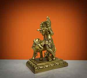 Estatua de Latón Hecha a Mano del Dios Krishna con Vaca - Decoración Popular para el Hogar/Oficina - ¡Oferta! - Product Image 4