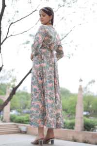 Vestido corto indio hecho a mano de algodón con estampado Floral, ropa de fiesta elegante para mujer, logotipo frontal, novia personalizada, ecológico, Natural - Product Image 3