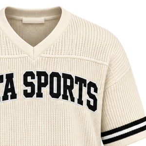 Neutral <b>White</b> Knit <b>V</b> <b>Neck</b> Sports Jersey Short Sleeve Black Stripe Trim Custom Oversized Casual Athletic Performance Team <b>Shirt</b> - Product Image 5