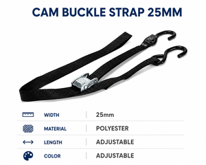 Correa de amarre de poliéster resistente de 25 mm con hebilla de leva y gancho en S, 250 kg, para transporte de carga en camiones, fabricante, proveedor OEM - Product Image 4
