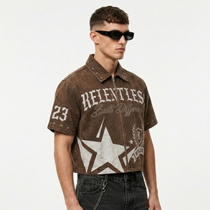 Chaqueta de mezclilla para hombre 100% algodón, lavada, personalizada, de manga corta, con cremallera frontal, estilo urbano, estampada, para verano, otoño e invierno, proveedor - Product Image 2