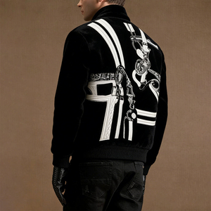 Custom Winter Street Style Men's Loose Fit Shearling Leather <b>Patchwork</b> <b>Jacket</b> Applique with Flat Embroidery OEM ODM Service 3XL - Product Image 2