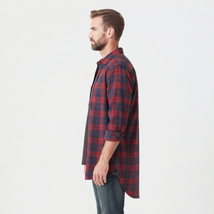 Camisas Casuales de Franela para Hombre, Manga Larga, 100% Poliéster, Corte Holgado, Hombros Caídos, Cuello Camisero, Invierno - Product Image 3