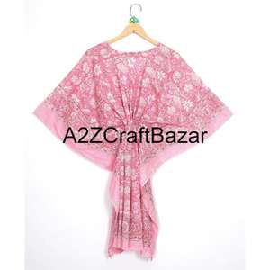 Kaftán Corto Hecho a Mano en India con Estampado Floral, Ecológico, Lavable, Ropa de Dormir Natural, Kimono, Vestido, Cubrebaño Corto para la Playa - Product Image 5