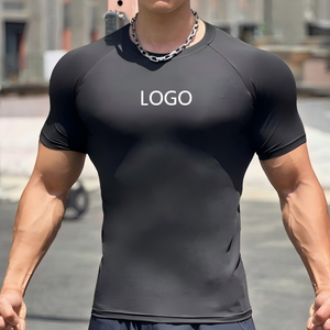 T-shirt de sport OEM personnalisé surdimensionné en coton et élasthanne, uni, ajusté pour l'entraînement, T-shirt de fitness musculaire personnalisé pour homme, coupe slim - Product Image 1