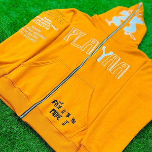 Sudadera con capucha personalizada 100% algodón French Terry con bordado, pedrería, estilo vintage, efecto desgastado por el sol y lavado ácido, con cremallera. - Product Image 3