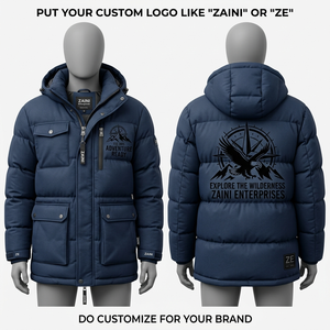ZAINI Premium 150 GSM Polyester Winter Hooded Blue Puffer Jacket Horizontal Quilted Design OEM Waterproof Windproof <b>Camouflage</b> - Product Image 1