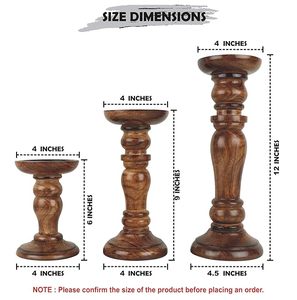 Handmade Natural Wood Tapered Candle Holder Set Mango Wood <b>Tea</b> Light <b>Stand</b> Polished Brown Wedding Christmas Home Decor - Product Image 2