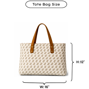 Canvas Tote <b>Bag</b> Leaf Pattern Brown Leather Handles Zip Closure Daily Use All Season Minimalist Style Indian Hand Block Print - Product Image 6