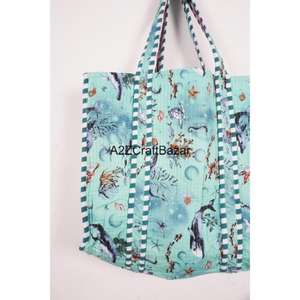 Bolso de Playa Grande de Algodón Multicolor a Rayas, Acolchado a Mano, para Mujer, de Rajasthan, el Más Vendido - Product Image 3