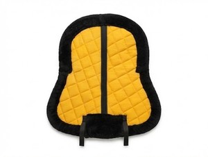 All Purpose Breathable Polyester-Filled English Saddle Pad Yellow with Black Faux <b>Fur</b> <b>Trim</b> Satin Fabric Girth Strap for Riding - Product Image 2