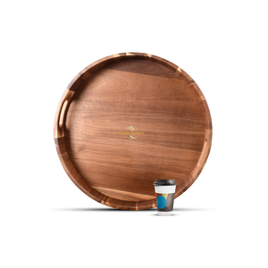Plateau rond en bois massif écologique, plateau de service en bois naturel pour le café, le thé, les aliments, la cuisine, la table - Product Image 2