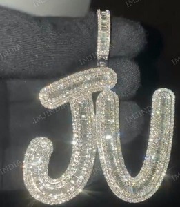 Colgante de Dos Letras con Incrustaciones de Diamantes, Colgante Personalizado con la Letra JU para Ella, Moissanita Real VVS1 D, Colgante Hip Hop Personalizado - Product Image 3