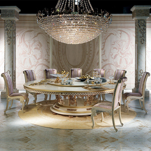 High End <b>Round</b> <b>Dining</b> <b>Table</b> Set Classic Cream Gold <b>Dining</b> Furniture Lazy Susan <b>Dining</b> <b>Table</b> Hand Carved <b>Round</b> Set 10 Seats - Product Image 1