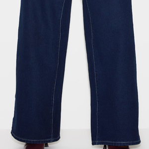 Jeans de Mezclilla Oscura de Cintura Alta y Pierna Ancha para Mujer, Corte Holgado, Largos, Estilo Casual, Color Sólido, 100% Algodón, para Otoño - Product Image 2