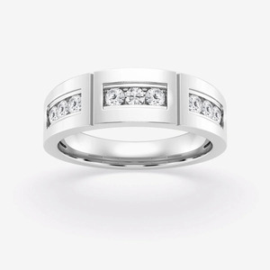 Yellow Gold Channel <b>Set</b> Lab Grown Diamond <b>Men</b>’s Wedding Band <b>Ring</b> - Product Image 2